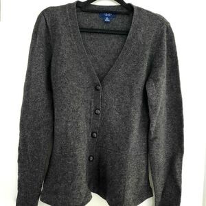 Chaps Lambswool Peplum Cardigan Grey